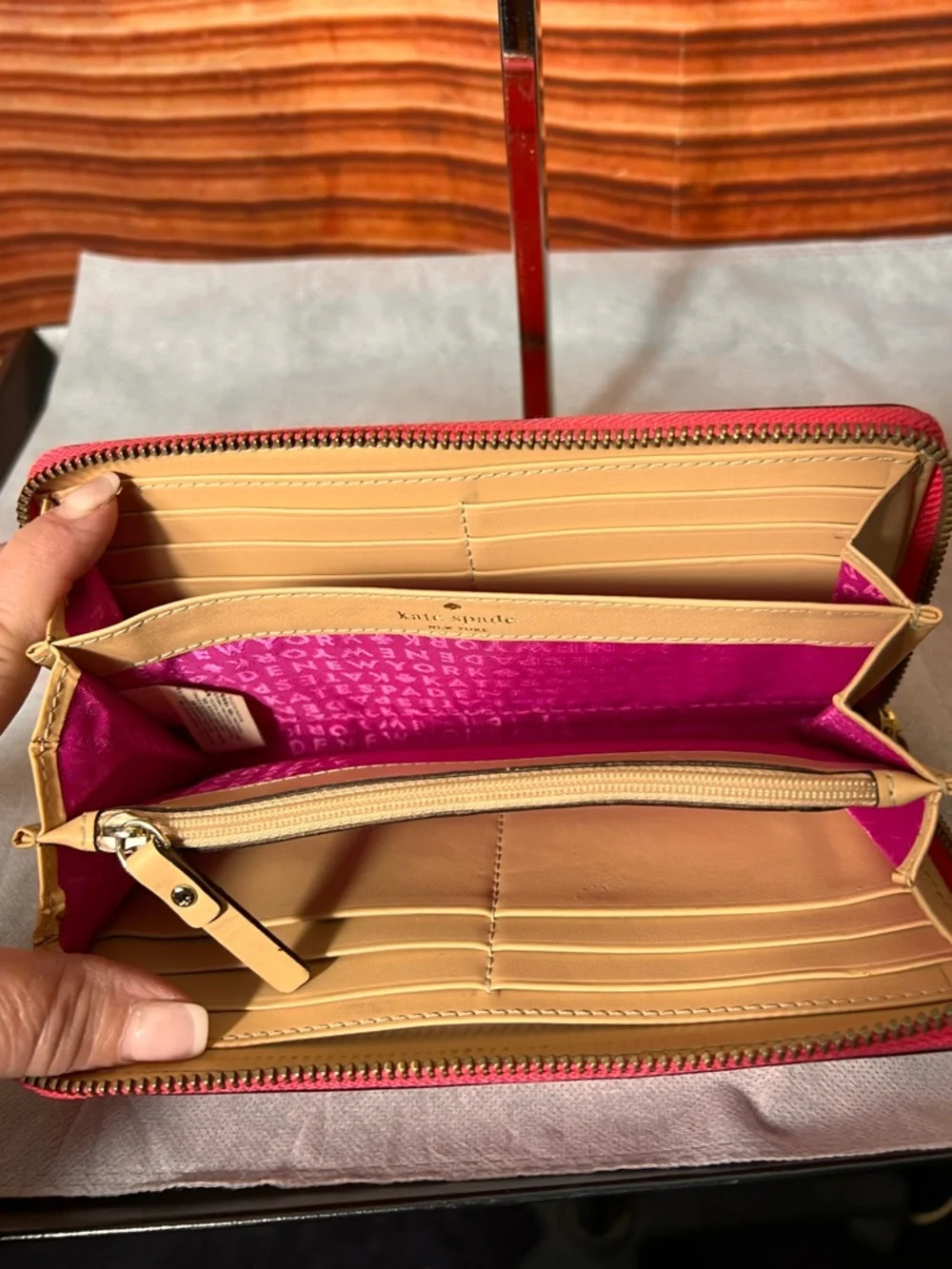 kate spade ♠️  New York Hot Pink Zip-Around Leather Wallet 12 card slots Lined